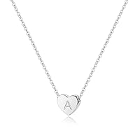 S925 Sterling Silver Heart Initial Necklace - White Gold 14K Gold Plated Silver Heart Initial Necklace for Women Girls Kids, Dainty Letter Tiny Alphabet Initial Necklace for Women Teens Girls Child