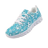 POLERO Women's Lace Up Trainers Mesh Running Shoes Low Top Casual Athletic Trainers with Colorful Print for Medical Nurses