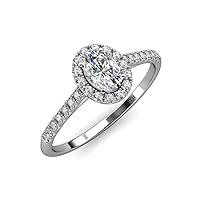 IGI Certified Oval Cut Lab Grown Diamond & Natural Round Diamond 1.22 ctw Women Halo Engagement Ring 14K Gold