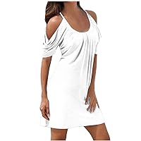 Prime of Deal of The Day Today Only Summer Dresses for Women 2024 Cold Shoulder Short Sleeve A-Line Casual T-Shirt Dress Plus Size Swing Cute Mini Dress