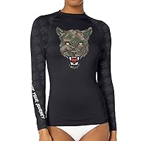 CHOO Women's Leopard Cat Long Sleeve Sports Wicking T-Shirt Rash Guard for MMA BJJ Wrestling