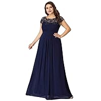 Blue Dresses Plus Size Elegant Maxi Long Lace Cap Floor Length Sleeve Bridesmaid Dress