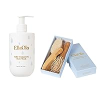 Baby Bath Hair Duo | Set Includes - Hydrating Shampoo & Body Wash + Natural Bamboo Hair Brush and Comb Set | Organic, Plant Derived Ingredients for Babies, Infants, & Toddlers
