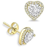Lovely Heart Shaped Created Diamond Halo Cluster Party Wear Prong Set Stud Earring For Women's & Girls .925 Sterling Sliver