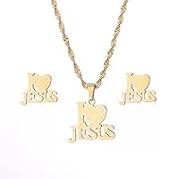 Heart I Love Jesus Pendant Neckalce Women Girls Christian Religious Ornaments Cross