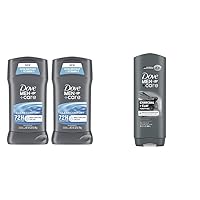 DOVE MEN + CARE Antiperspirant Deodorant Stick Clean Comfort Twin Pack 72-Hour Sweat & Elements Body Wash Charcoal + Clay, Effectively Washes Away Bacteria While Nourishing Your Skin
