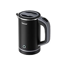 Sekaer Small Electric Tea Kettle Stainless Steel 0.8L Portable Travel Hot Water Boiler, Mini Electric Coffee Kettle with Auto Shut-Off & Boil Dry Protection, Cordless Base & LED Indicator