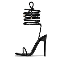 Women's Diamond Styles Lace Up Glitter Shine Ankle Strappy Heels for Women Sparkly Sandals