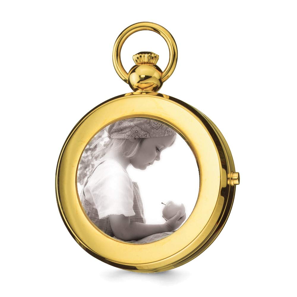 Sonia Jewels Charles Hubert Gold Men's Finish Brass 2-Photo Insert Pocket Watch 14.5