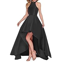 VeraQueen Women's High Neck Long Prom Dress Satin Backless Evening Party Dress