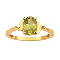 MOONEYE 8X6 MM Oval Shape Peridot Gemstone 925 Sterling Silver Gold Vermeil Solitaire Women Ring