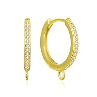 4pcs Adabele Real Gold Plated Sterling Silver Cubic Zirconia CZ Round Huggies Earring Hooks 14mm (0.55 Inch) Created Diamond Connector for Earrings Making SS89-1
