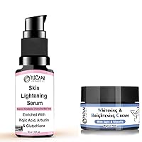 Lightening Face Brightening Serum 1oz. And Whitening Brightening Cream 1.76oz Combo | Combo | Skin Lightening Dark Spot Corrector | Best Natural and Gentle Treatment for Skin Discoloration for All Skin Types