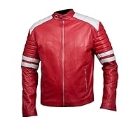 Unisex Party Club Sheepskin Leather Red Jacket