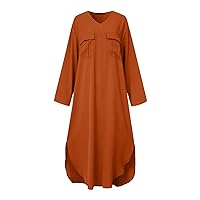 Women Casual Solid Pocket Oversize Dress Loose Korean Retro Loose Robe Elegant Long Dress