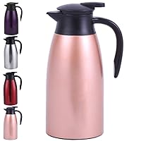 CHUNCIN - 2Litre Stainless Steel Thermal Coffee Carafe, 304 Stainless Steel Double Wall Vacuum 12+ Hrs Heat Retention, Insulated Coffee/Tea/Milk/Etc,Red (Color : Pink)