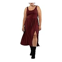 Black Tape Womens Maroon Stretch Slitted Pullover Styling Scoop Back Sleeveless Scoop Neck Midi Fit + Flare Dress Plus 2X