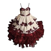 2024 Spaghetti Straps Ball Gown Ruffles 3D Floral Flowers Lace Flower Girl Dresses for Wedding Prom Party Satin