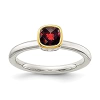 925 Sterling Silver With 14k Accent Garnet Ring Measures 2mm Wide Jewelry for Women - Ring Size Options: 6 7 8