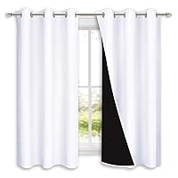 NICETOWN Pure White 100% Blackout Lined Curtains, 2 Thick Layers Completely Blackout Window Treatment Panels Thermal Insulated Drapes for Kitchen (1 Pair, 42-inch Width x 63-inch Length Each Panel)