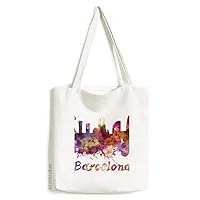 Barcelona Spain City Watercolor Tote Canvas Bag Shopping Satchel Casual Handbag