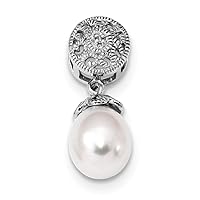 9mm 925 Sterling Silver Rhodium Plated With Diamond and Freshwater Cultured Pearl Pendant Necklace Jewelry Gifts for Women