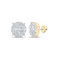 The Diamond Deal 10kt Yellow Gold Mens Baguette Diamond Circle Earrings 1 Cttw