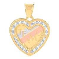 10k Tri color Gold Womens CZ Cubic Zirconia Simulated Diamond Te Amo Love Heart Charm Pendant Necklace Measures 23.2x17.9mm Wide Jewelry Gifts for Women