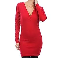 Balldiri 100% Cashmere Kaschmir Damen Kleid V-Ausschnitt figurbetont sexy 2-fädig rot