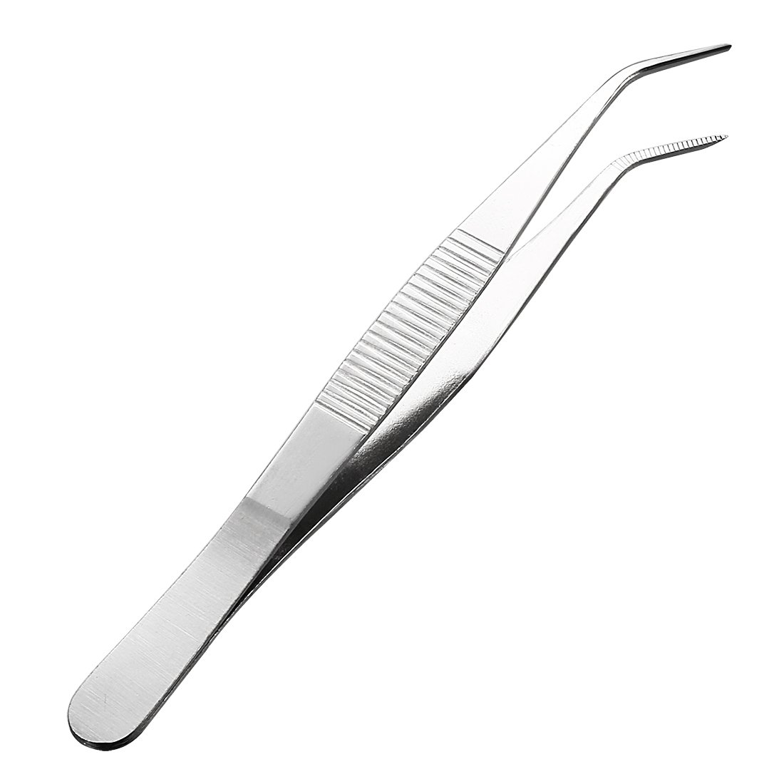 uxcell 2 Pcs 5.5-Inch Stainless Steel Tweezers with Curved Pointed Serrated Tip