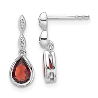 Ss Rhodium Plated White Ice .01 Ct. Diamond and Garnet Post Earrings Measures 16x6mm Wide Jewelry for Women