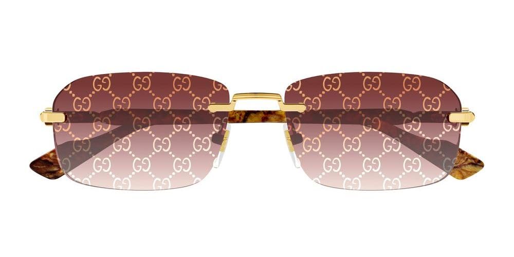 Gucci GG1221S 004 Gold/Red Rectangular Men's Sunglasses