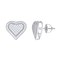 925 Sterling Silver Mens CZ Cubic Zirconia Simulated Diamond Heart Love Hearts Stud Earrings Jewelry for Men