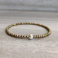 Hematite Bracelet | Gold & Silver Small Bead Stretch Bracelet | Semi Precious Stone Jewelry | Faceted Hematite Crystal Bracelet 3mm-5mm 7