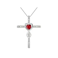 Rylos Heart Gemstone & Diamond Cross Necklace. 6MM Birthstone. 18