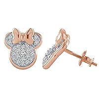 0.30 Ct D/VVS1 Clarity Diamond Minnie Mouse Screw Back Stud Earrings in 14k Rose Gold Finish 925 Sterling Silver