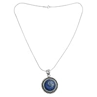 NOVICA Artisan Handmade Lapis Lazuli Pendant Necklace India Jewelry .925 Sterling Silver Blue Royal Classic Snorkel Birthstone 'Sky over Varkala'