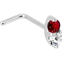 Body Candy Solid 14k White Gold 1.5mm Genuine Ruby Diamond Marquise L Shaped Nose Stud Ring 20 Gauge 1/4