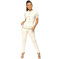 Lexi Fashion Womens Short Sleeve Loungewear Suit 2Pc Frill Peplum Rib Fine Knit Tracksuit Set