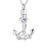 weikui Cremation Urn Jewelry 12 Colors Birthstone Anchor Necklace Ashes Keepsake Memorial Stainless Steel Pendant