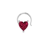 Heart Shape Red Garnet Solitaire 925 Sterling Silver Nose Piercing Ring Stud