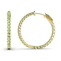 Round Peridot 1 5/8 ctw Inside-Out women Hoop Earrings 14K Yellow Gold