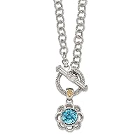 15.77mm 925 Sterling Silver With 14k Accent Light Swiss Blue Topaz and Diamond Toggle Necklace Jewelry Gifts for Women