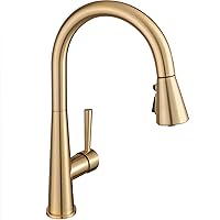 Gold Kitchen Faucet with Pull Down Sprayer, Lava Odoro Brushed Brass Single Handle Kitchen Sink Faucet, Bronze Gold Faucet for Kitchen Sink with Magnetic Docking Spray Head and Deck Plate, KF321-BB