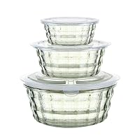 Set of 3 Salad Bowls with Lids, Food Storage Bowls with Lids & Handles, Kitchen Meal Prep Nesting Bowls for Lunch, BPA Free Food Storage Containers, Plastic Salad Serving Bowl Set, Green