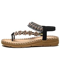 Ladies New Bohemian National Style Thick Soled Sandals Comfort Plus (Black) 8.5