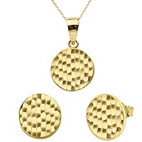 Little Treasures 14 ct Gold Yellow Gold Hammered Round Pendant Necklace Necklace Set (Available Chain Length 16