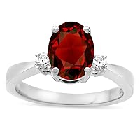 3 Three Stone Oval Genuine Garnet Classic Engagement Promise Ring 14kt Gold