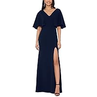 Betsy & Adam Womens Slitted Kimono Sleeve Full-Length Formal Sheath Dress