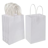 Oikss 50 Pack 5.25x3.25x8.25 inch Small Paper Bags with Handles Bulk, Kraft Bags Birthday Wedding Party Favors Grocery Retail Shopping Business Goody Craft Gift Bags Cub Sacks (White 50PCS Count)